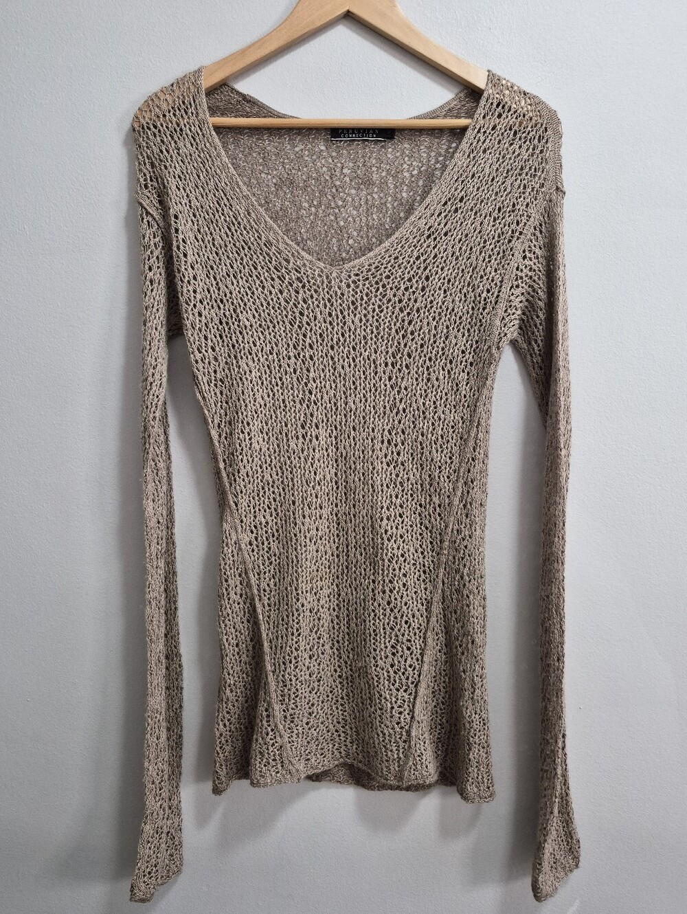 Peruvian Connection Baby Alpaca Bamboo Open Knit Long Sleeve Sweater Size Medium